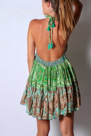 "cenote" short patchwork dress lara ethnics