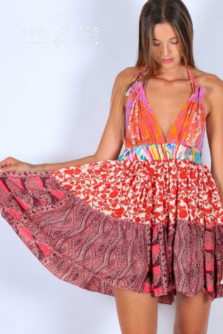 "cenote" short patchwork dress lara ethnics