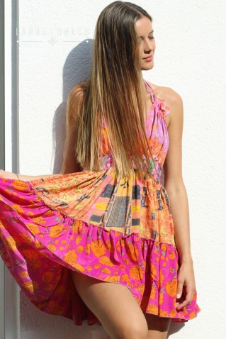 "cenote" short patchwork dress lara ethnics