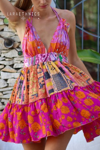 "cenote" short patchwork dress lara ethnics