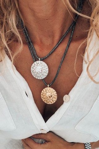 κολιε κορδονι στρας με μεγαλο ηλιο goupi handmade jewels