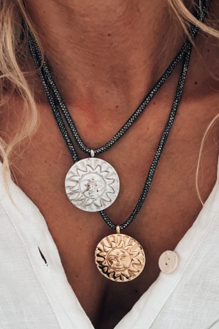 κολιε κορδονι στρας με μεγαλο ηλιο goupi handmade jewels