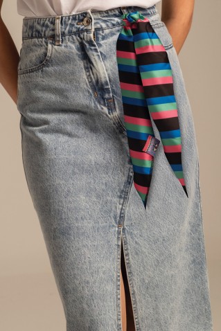 "karmic" denim skirt peace & chaos