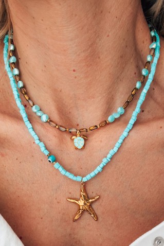 multicolored necklace with starfish or turtle goupi handmade