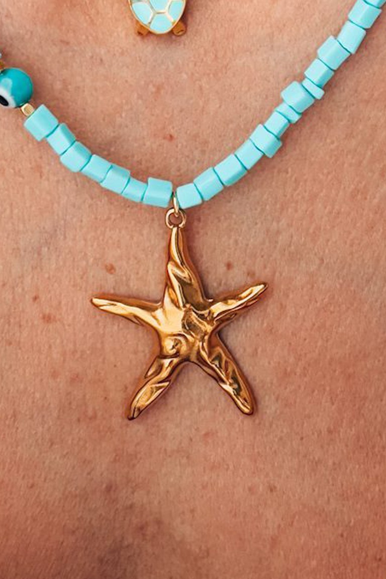 multicolored necklace with starfish or turtle goupi handmade