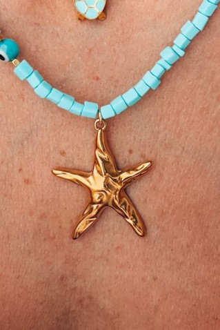 multicolored necklace with starfish or turtle goupi handmade