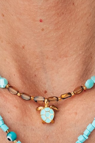 multicolored necklace with starfish or turtle goupi handmade