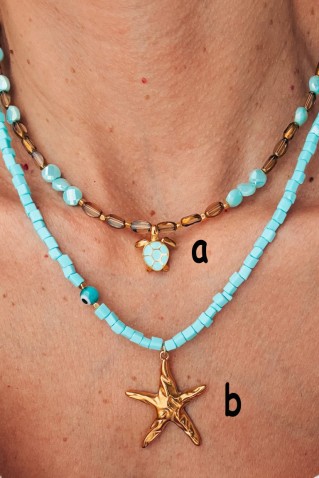 πολυχρωμο κολιε με αστερια η χελωνα goupi handmade