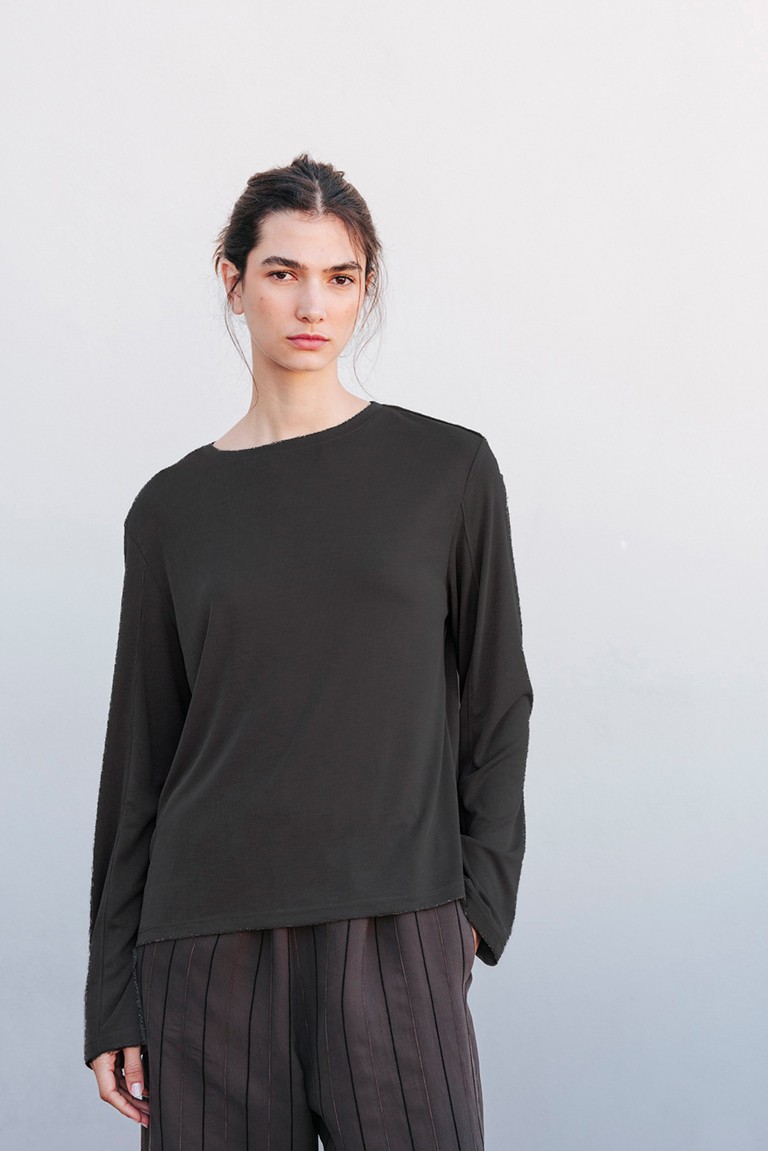 long sleeve rib blouse badila