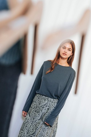 long sleeve rib blouse badila