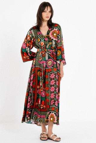 satin print v neck dress philosophy