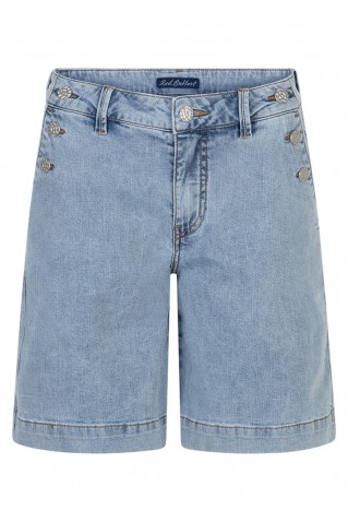 "bibette short & button" denim shorts red button