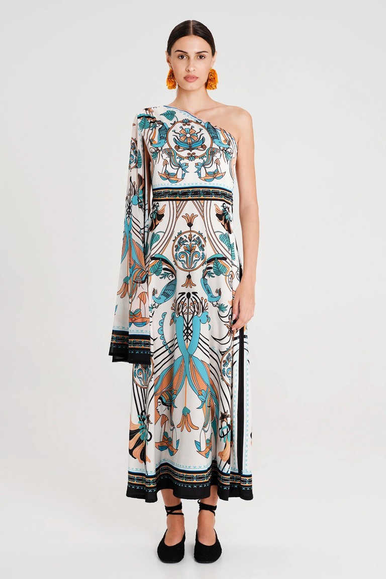 fountain one shoulder long dress peace & chaos