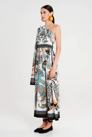 fountain one shoulder long dress peace & chaos