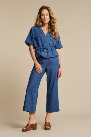 conny palazzo denim pants red button