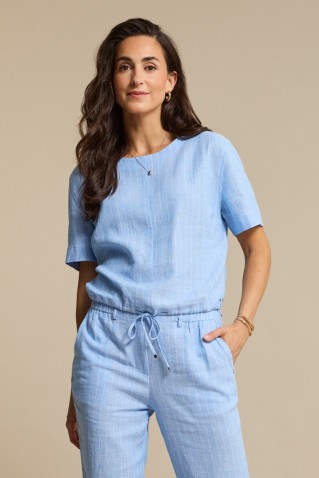 skyler linen pinstripe blouse red button