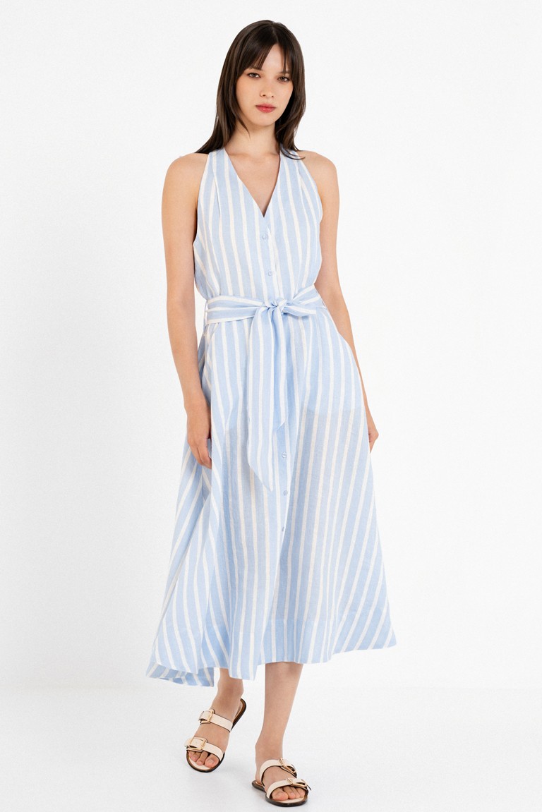 linen stripes halter neck dress philosophy