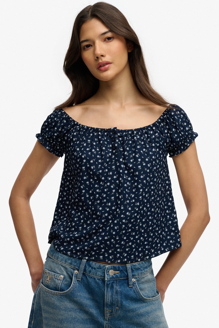 1/2 button woven top superdry & co