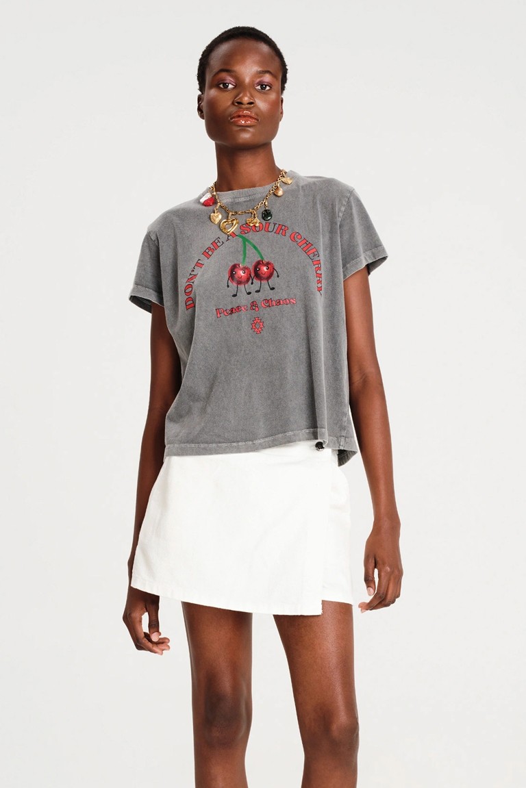 cherry-bomb crop t-shirt peace & chaos