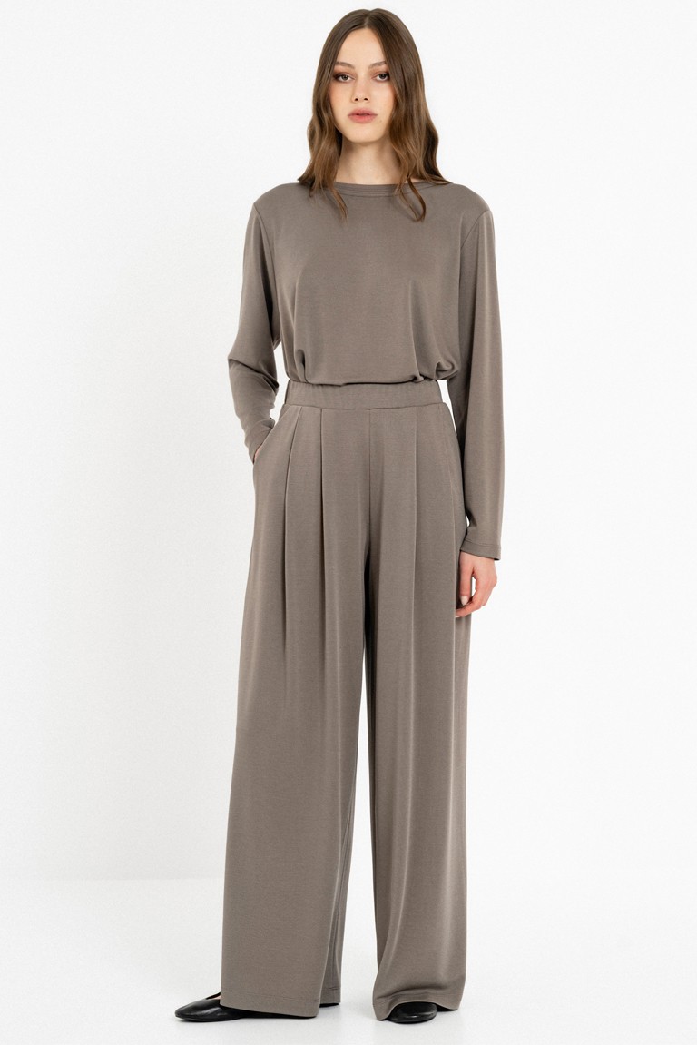 cupro pique wide leg pants philosophy grey