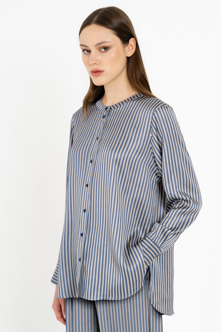 satin stripes oversized shirt philosophy blue