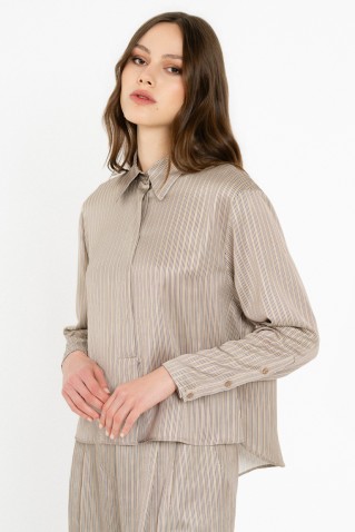 satin stripes cropped top philosophy beige