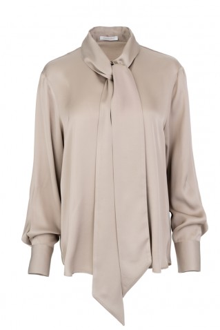 satin ecovero tie neck shirt philosophy beige