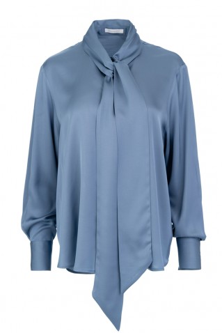 satin ecovero tie neck shirt philosophy light blue
