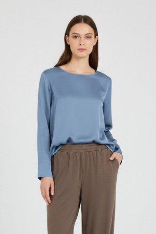 satin ecovero top philosophy light blue