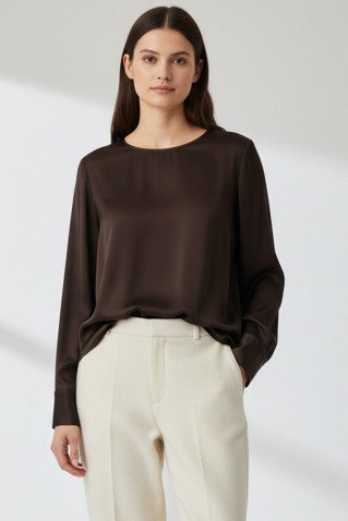 satin ecovero top philosophy dark brown