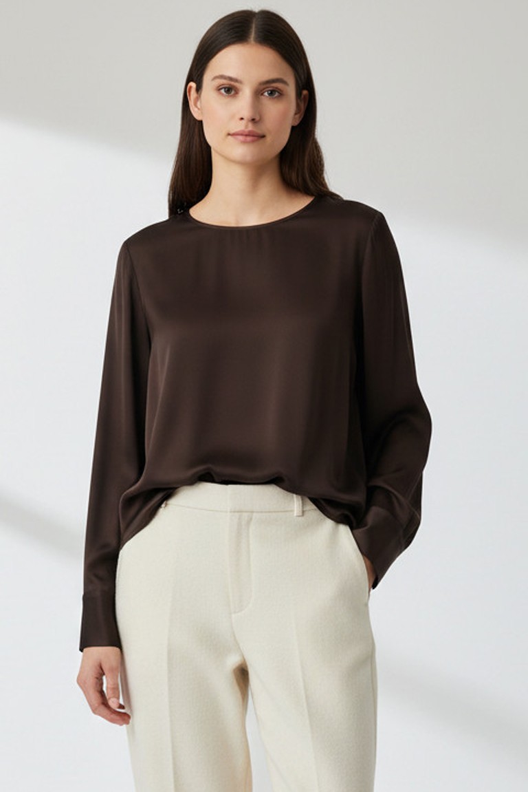 satin ecovero top philosophy dark brown