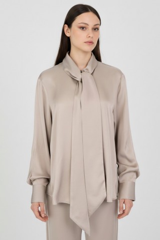 satin ecovero tie neck shirt philosophy beige