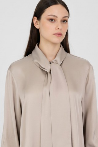 satin ecovero tie neck shirt philosophy beige