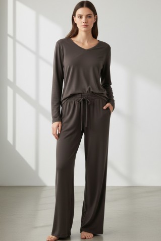 rib sandwashed wide leg pants philosophy dark khaki