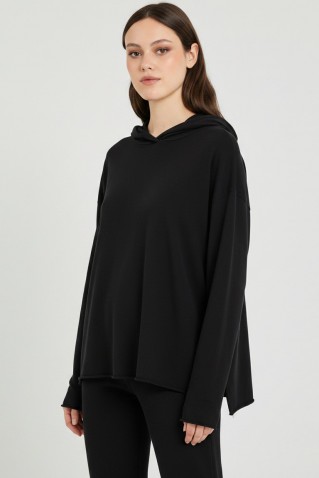 heavy rib sandwashed hoodied top philosophy black