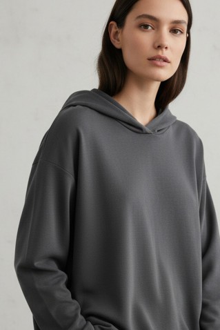 heavy rib sandwashed hoodied top philosophy grey