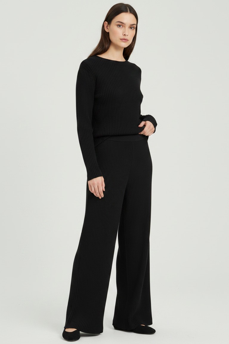 heavy rib sandwashed wide leg pants philosophy black