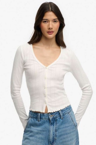 pointelle cardigan off white superdry & co