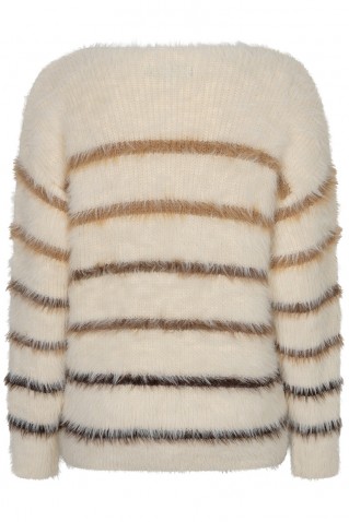 fuzzy stripe sweater red button brown
