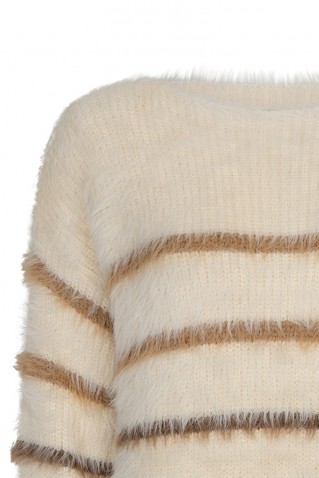 fuzzy stripe sweater red button brown