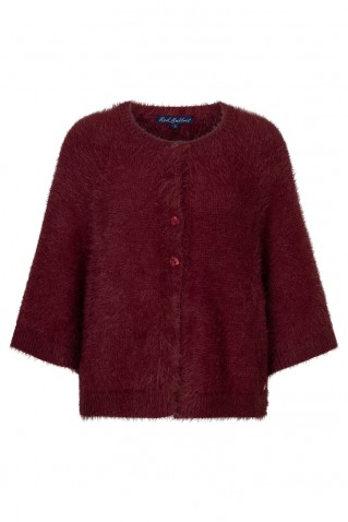 cardigan fuzzy poncho red button dark berry