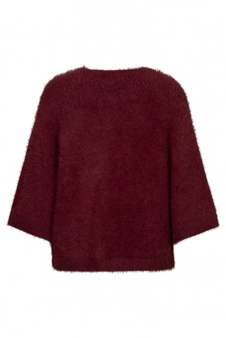 cardigan fuzzy poncho red button dark berry