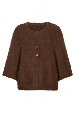cardigan fuzzy poncho red button praline