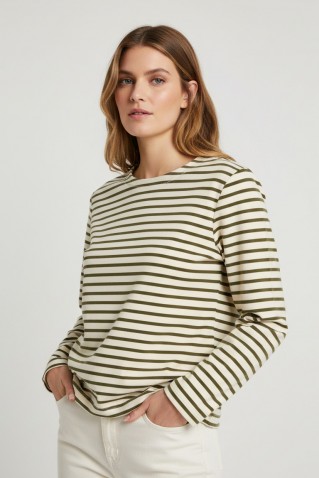 stripe sweater red button green