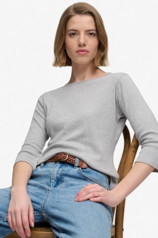 pointelle 1/2 sleeve top superdry & co grey