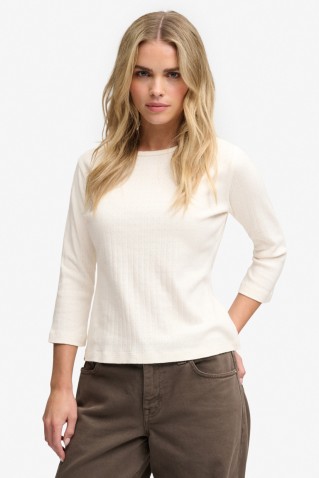 pointelle 1/2 sleeve top superdry & co off white