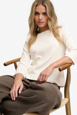 pointelle 1/2 sleeve top superdry & co off white