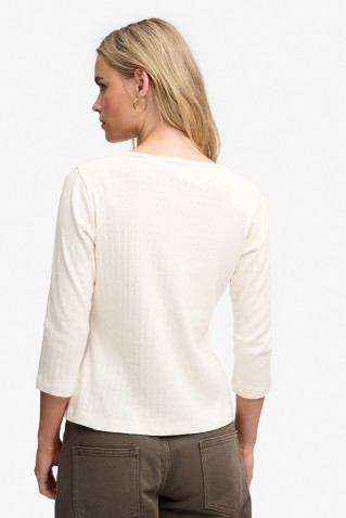 pointelle 1/2 sleeve top superdry & co off white