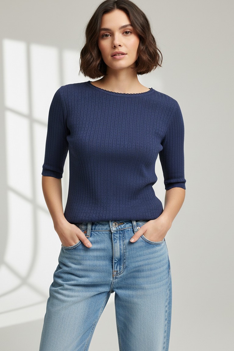 pointelle 1/2 sleeve top superdry & co blue