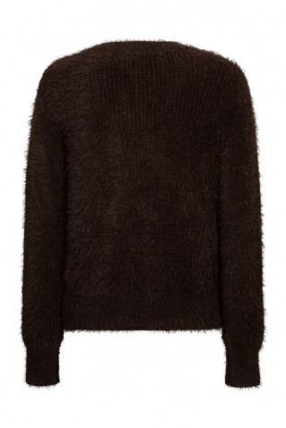 cardigan fuzzy red button espresso